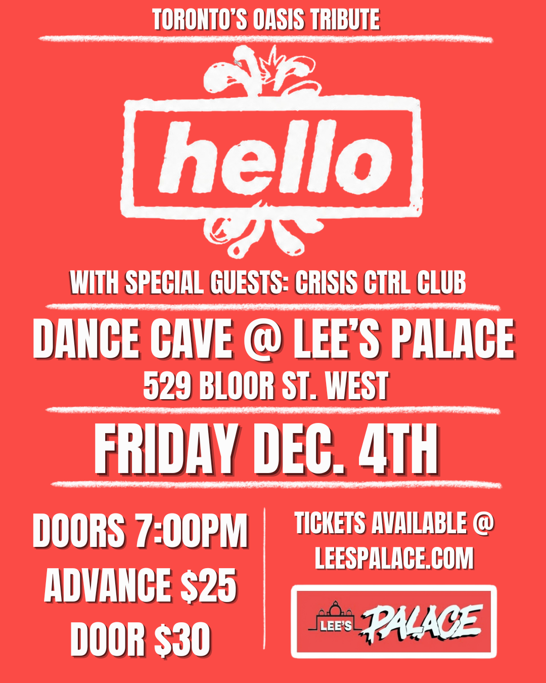 Official event poster for Hello Oasis w/ Crisis Ctrl Club
