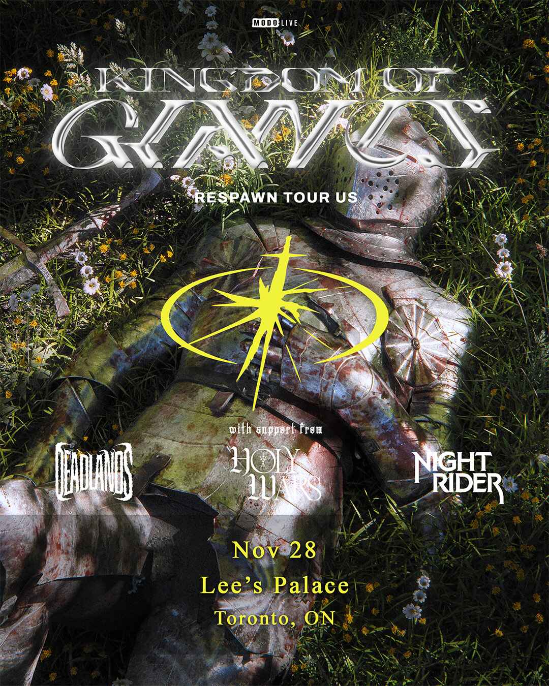 Official event poster for Kingdom Of Giants w/ Deadlands, Holy Wars & Night Rider