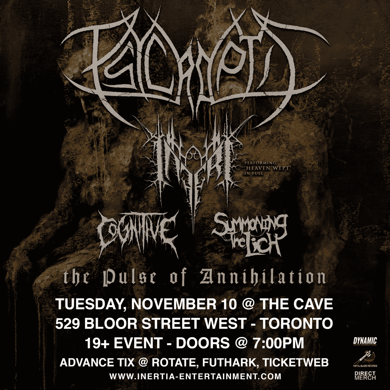 Official event poster for Psycroptic, Inferi, Cognitive & Summoning The Lich