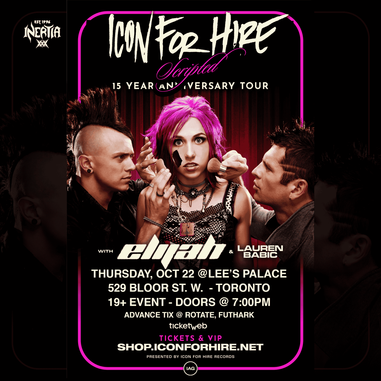 Official event poster for Icon For Hire, Elijah, Lauren Babic